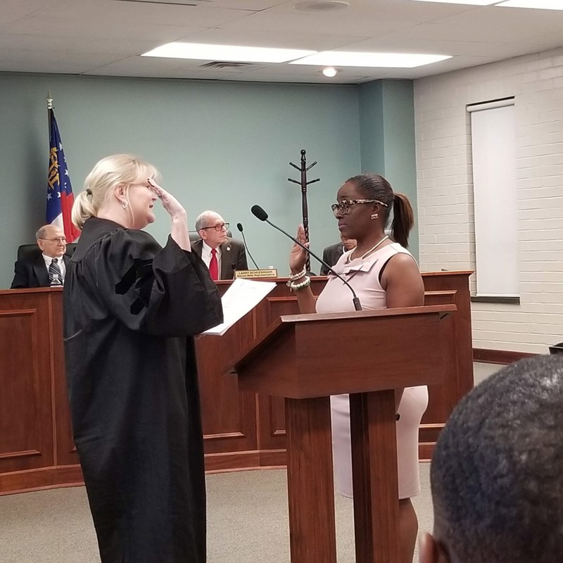 Anissa Jones being sworn in as Macon Water Authority District 1 Representative.