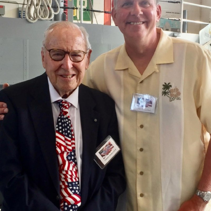 With Captain James Lovell USN, Apollo 13 Command module pilot at a ceremony for Gold Star Families on July 4th. Naval Station Great Lakes. 