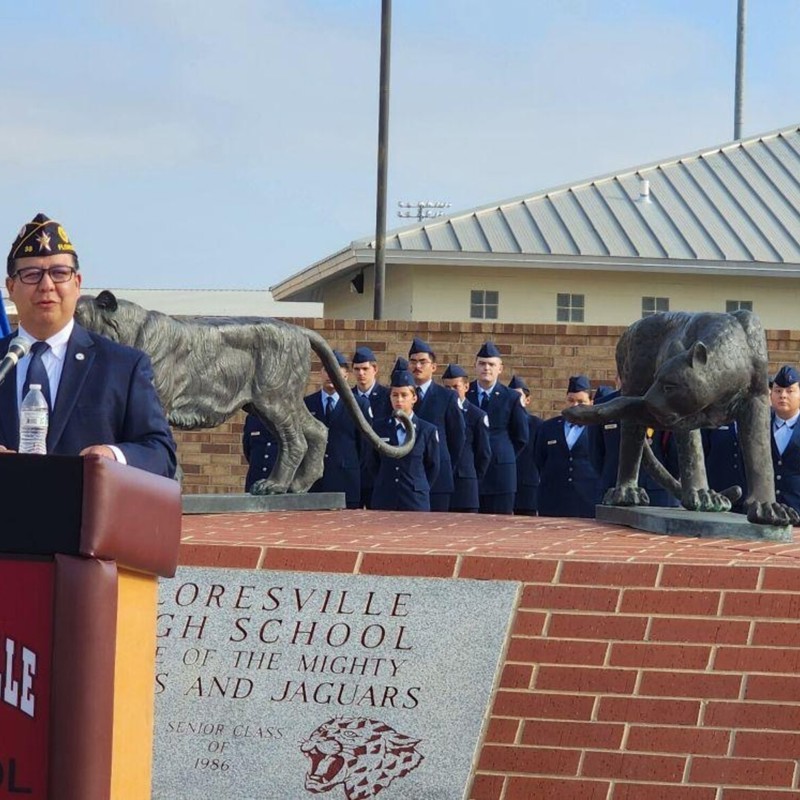 Retired Navy Captain, and former Marine, Mike Monreal, was the guest speaker at Floresville High School's Veteran's Day celebration.