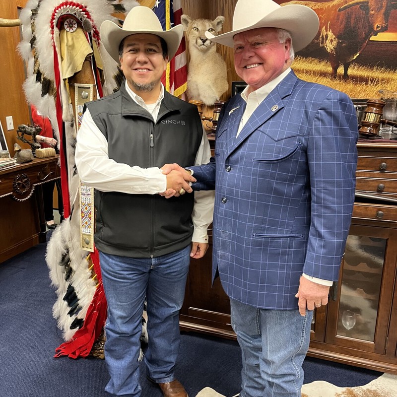 Mike meeting Sid Miller, Commissioner of Agriculture of Texas.