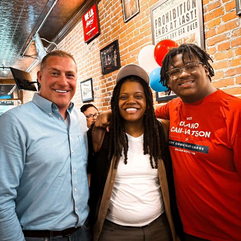 DeLano and Brianna (#TeamDeLano Campaign Manager) with Jason Davis, Candidate for Dubuque Mayor.