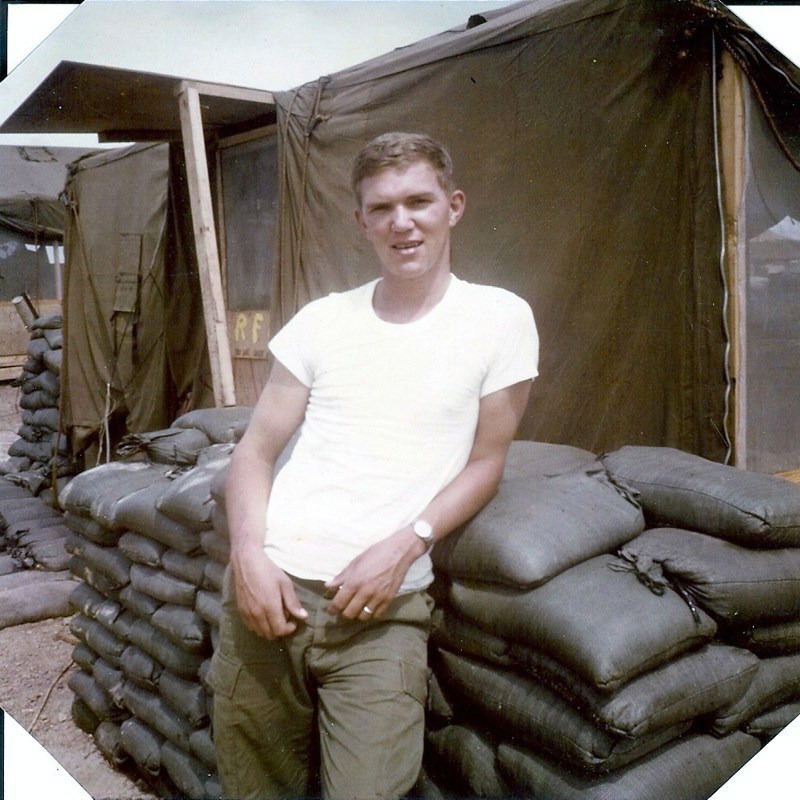 In front of my tent at Camp Evans in northern South Vietnam, 1968.