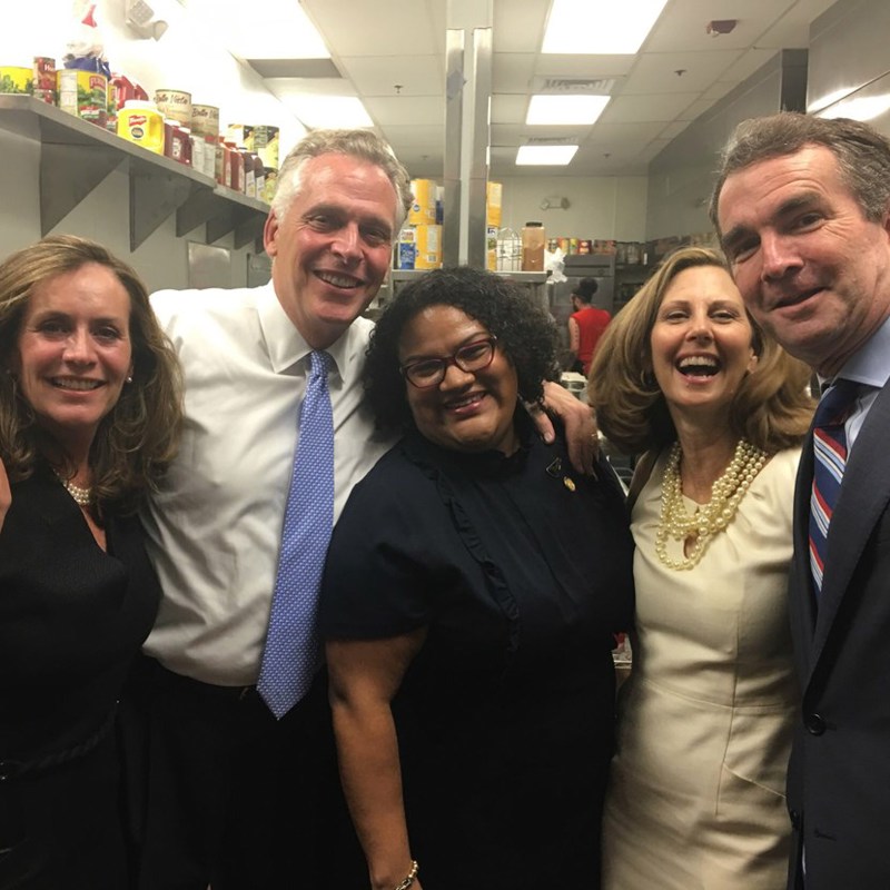 Primary Election Night with Gov. Terry McAuliffe, Lt. Governor Ralph Northam (Democratic Nominee for Governor), First Lady Dorothy McAuliffe, Mrs. Pam Northam, and me in Arlington, VA