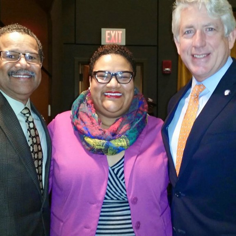 At the Newport News Sheriff's Office Promotion Ceremony at the Downing Gross Cultural Arts Center. Marcia is pictured with Mayor McKinley Price and Attorney General Mark Herring.