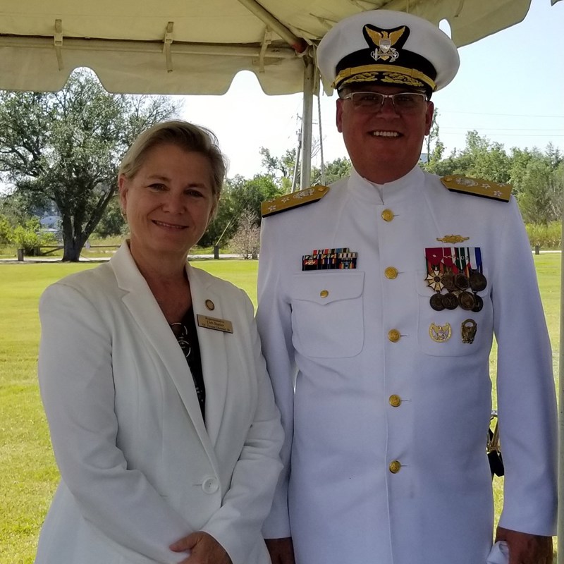 Representative Deborah Butler and Vice Admiral Scott Buschman at the 29th Change of Command of the USCGC Diligence on August 9, 2019