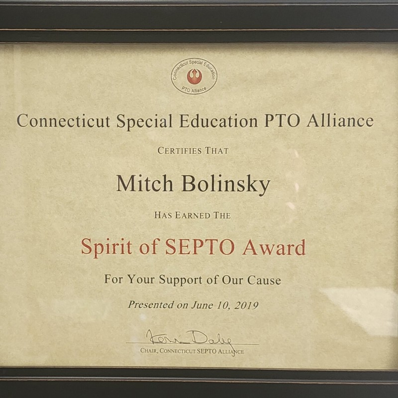 2019 Connecticut Special Education PTO Alliance - Spirit of SEPTO Award for Legislation Enabling the state's New Office of Autism Education