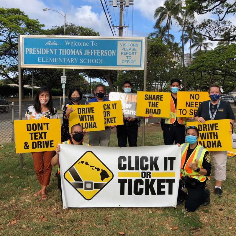 Caring for our keiki - Joining Waikiki’s Jefferson Elementary School and HPD for sign waving to encourage traffic and pedestrian safety.