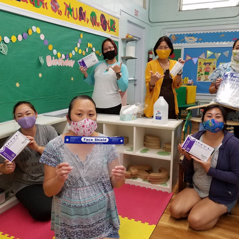 Keeping Waikiki Community Center keiki and preschool teachers safe - Senator donating “PPE STARTER KIT”- face shields, gloves, hand sanitizer, and kids size masks - to safely open on the first day of school