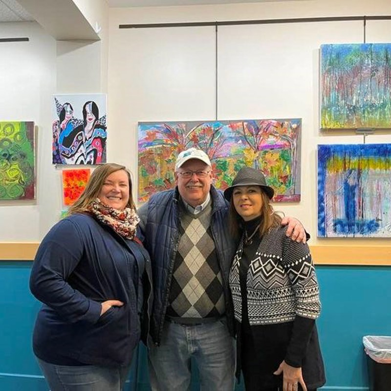 Jean Maslany art exhibit at Dietrich with my daughter Erica and event organizer Betsy Green