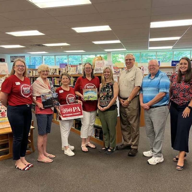 Patriotic book donation ceremony at Tunkhannock Library with PA250 and DAR groups