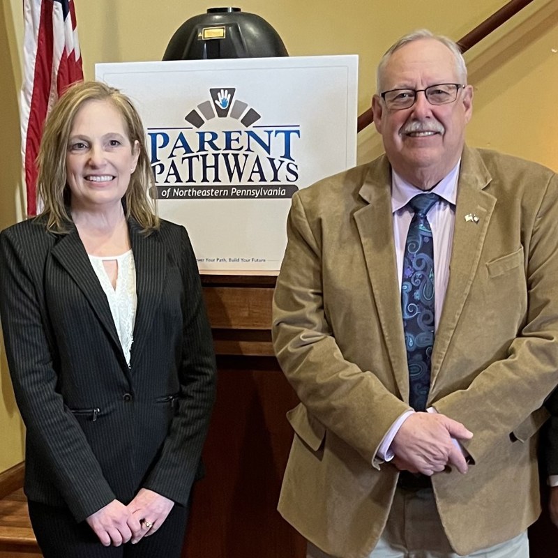 Celebrating Parent Pathways announcement with HANDS director Cathy Franko at Misericordia University