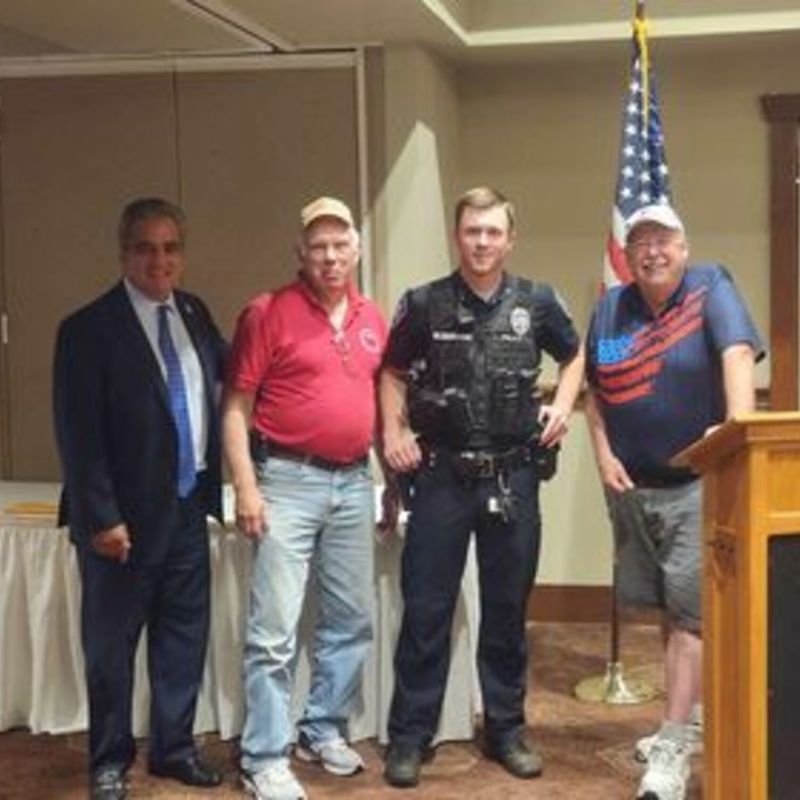 Presenting $500 donation to 
Police Memorial by Wyoming County Republicans
