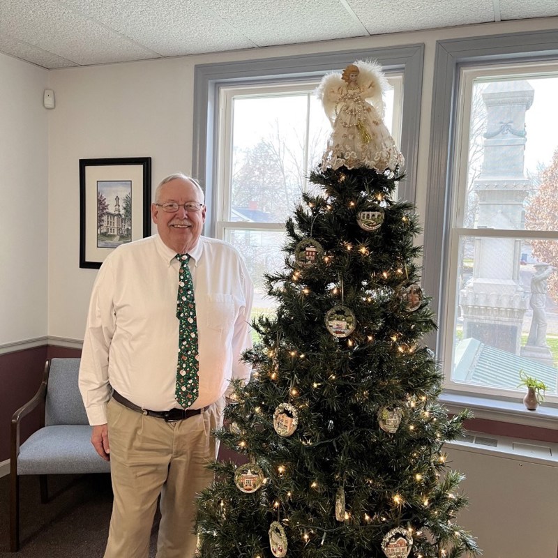 My Christmas tree with Historical Society ornaments on display at Courthouse