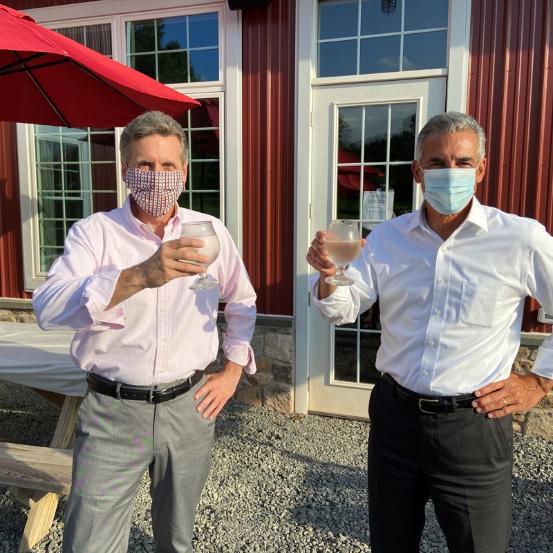 Raising a glass while smiling under our masks. That's me with Jack Ciattarelli, former Somerset County Freeholder who is running to be New Jersey's next Governor.