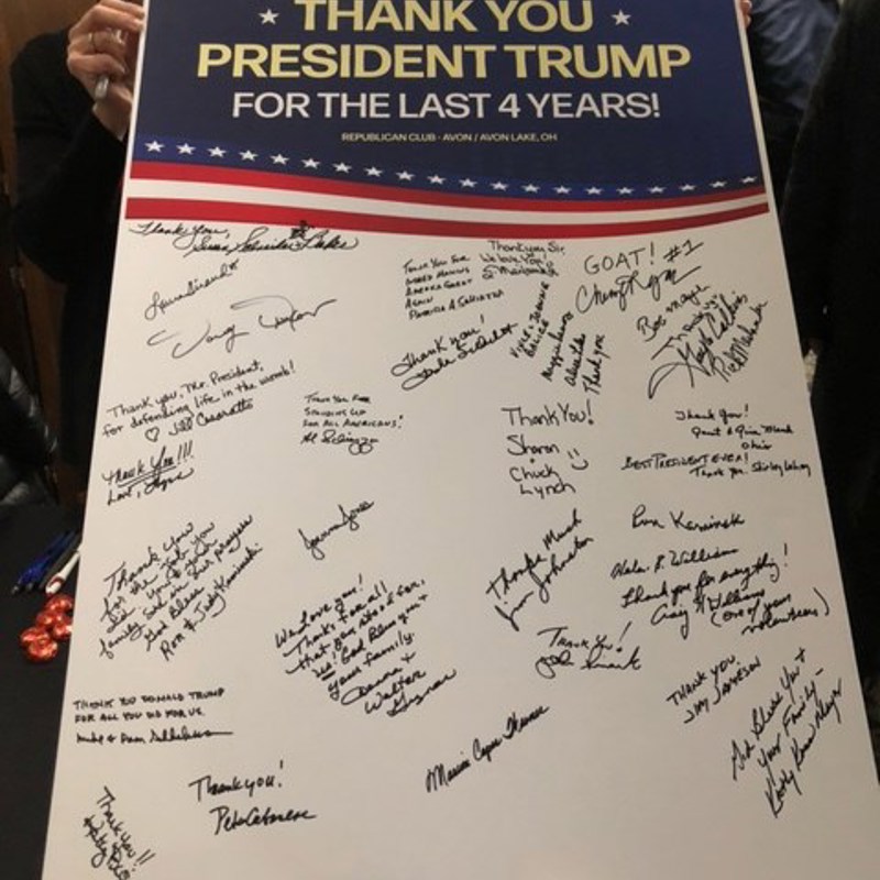 Thank You Poster, signed by Club members, will be mailed to Donald Trump.